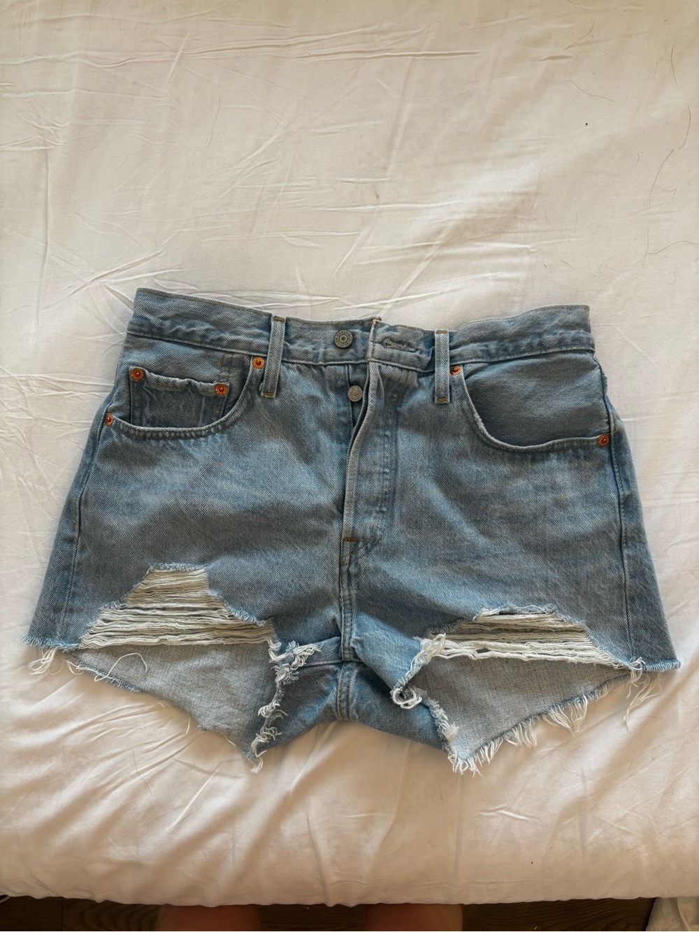 Levi's Light Wash Ripped High-Rise Denim Shorts